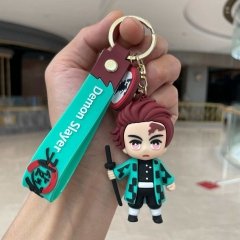 Kimetsu no Yaiba Tanjiro Cartoon PVC Anime Figure Keychain